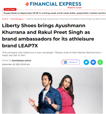 Liberty Shoes brings Ayushmann Khurrana and Rakul Preet Singh as brand ambassadors for its athleisure brand LEAP7X