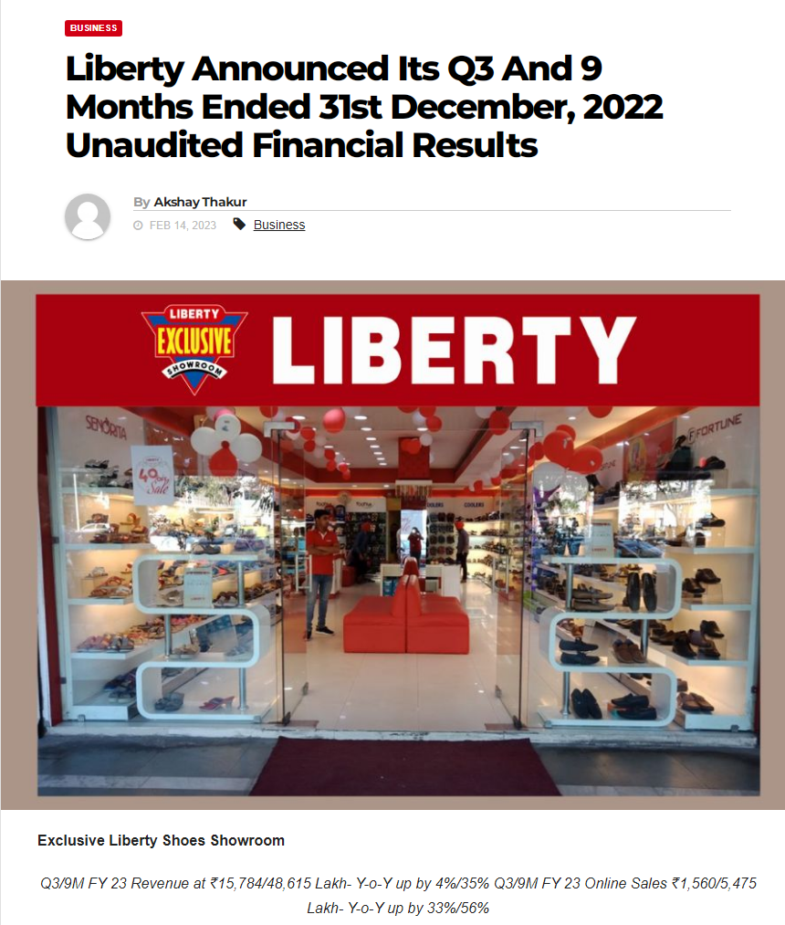 Liberty Announced Its Q3 And 9 Months Ended 31st December, 2022 Unaudited Financial Results