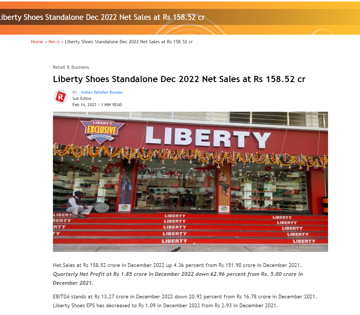Liberty Shoes Standalone Dec 2022 Net Sales at Rs 158.52 cr